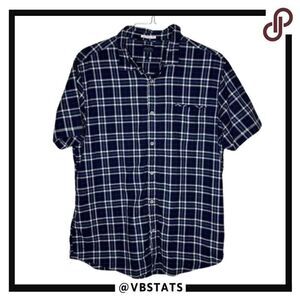 Good Man Brand Navy and White Striped Short Sleeve Button Down Shirt in Size XXL